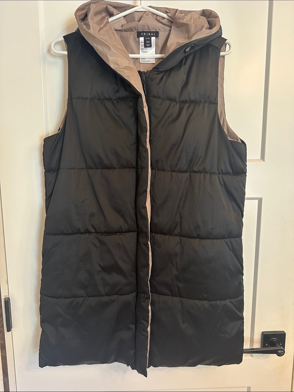 Tribal Black and Taupe Hooded Quilted Sleeveless Vest